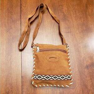 NEW no tags USAKAIA tan suede leather‎ whip stich braid cross body bag vintage